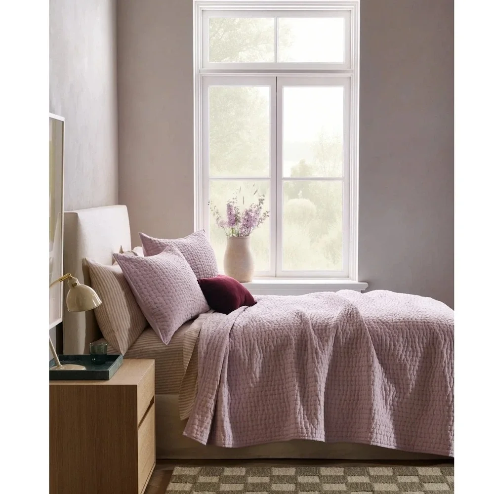 Quince NWT European Linen Cotton Stitch Quilt Orchid- King/ Cal King